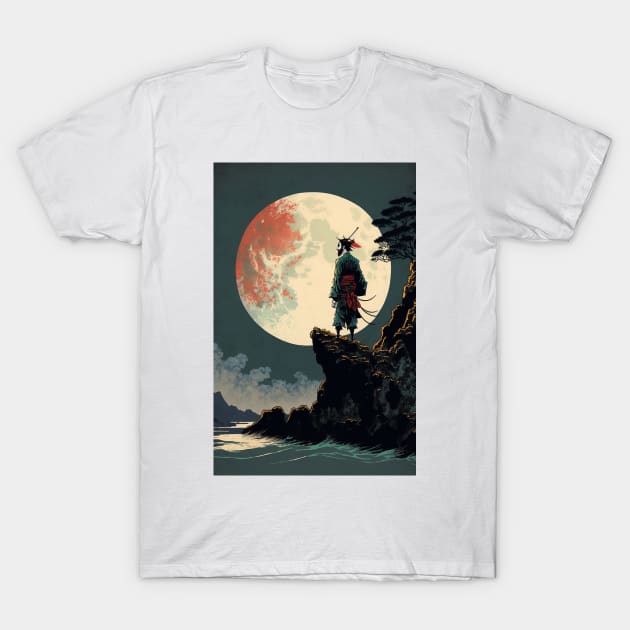 Samurai in the Moonlight T-Shirt by JigglePeek